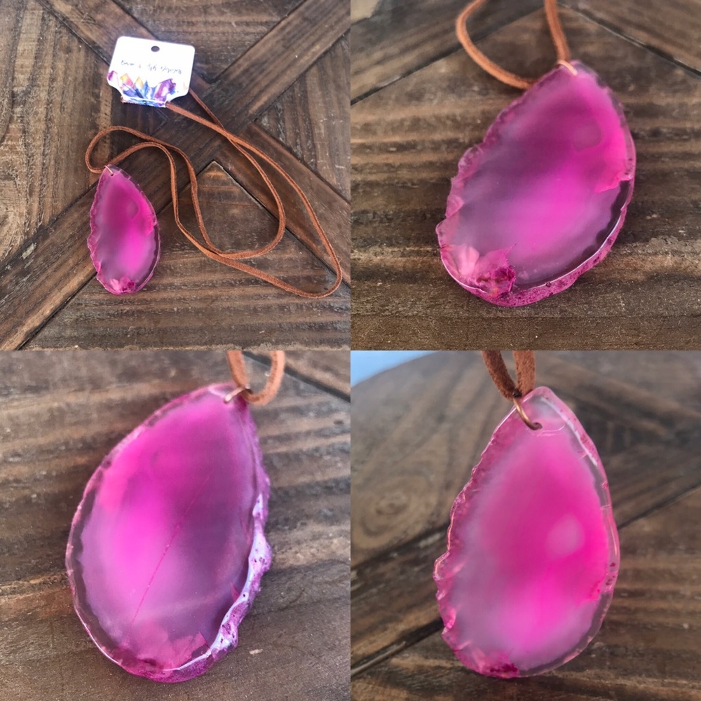 “Belle 3” Sliced Agate + Leather Necklace